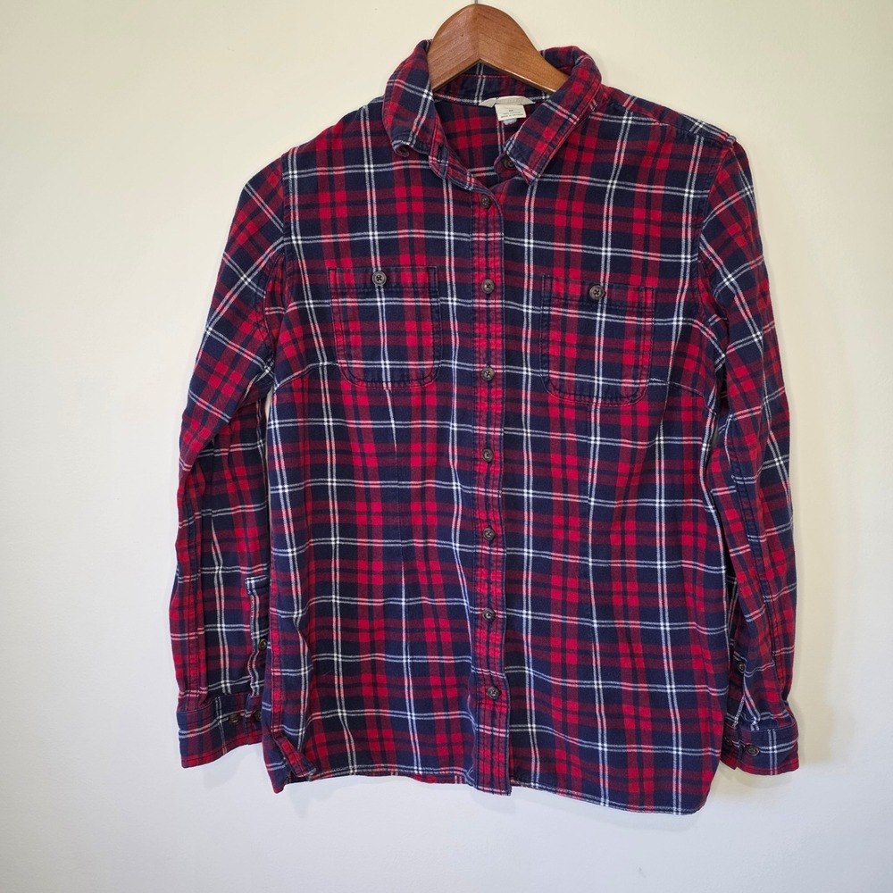 Duluth Trading Co Flannel Shirt Womens Medium Red Plaid Rugged Cotton Outdoor